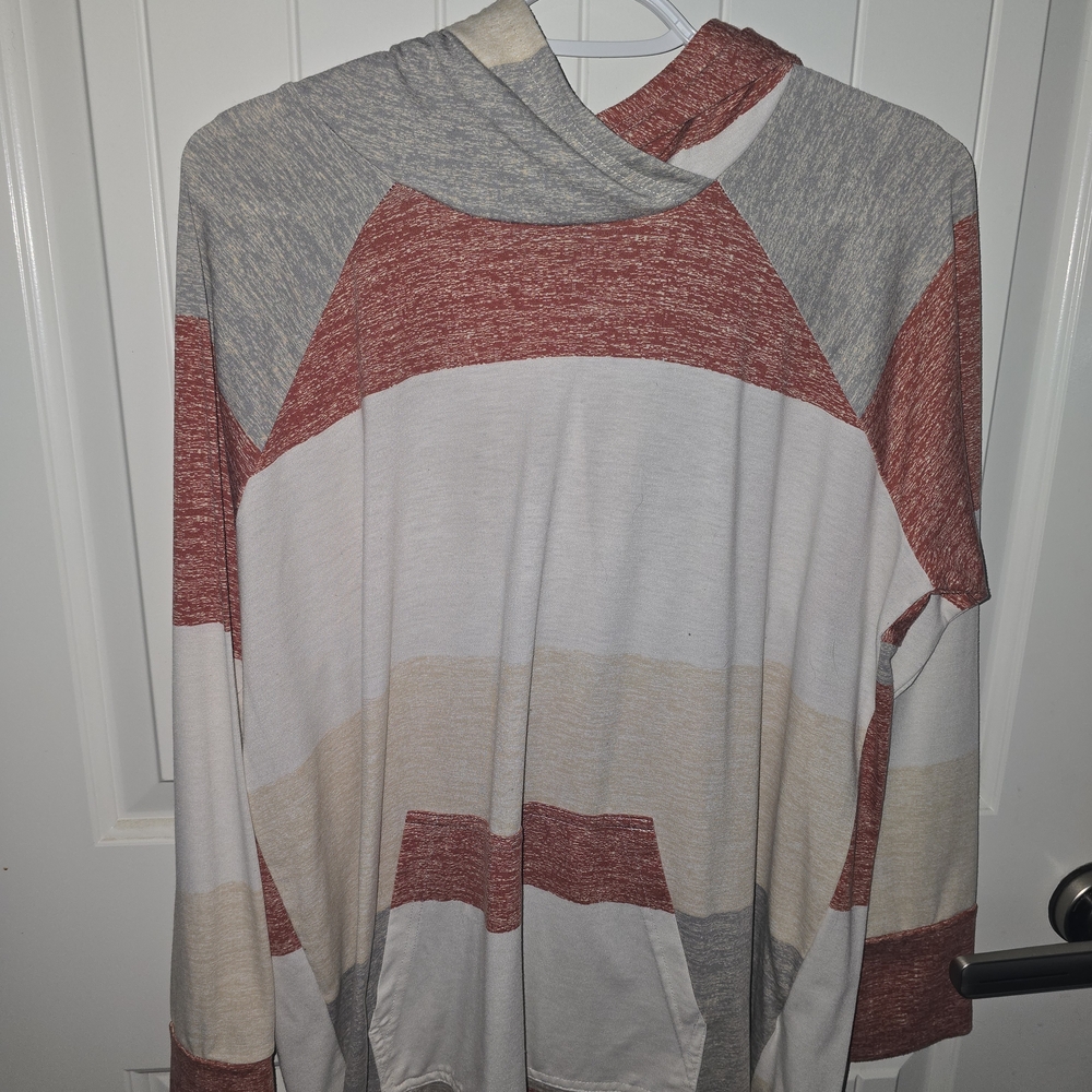 LuLaRoe Red and Gray Striped Hoodie